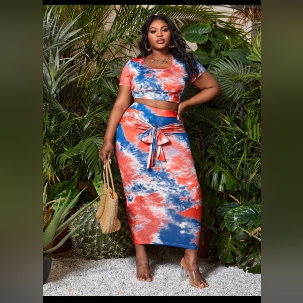 Tie Dye Fitted Shein 2pc Skirt Set Size 2XL NWOT